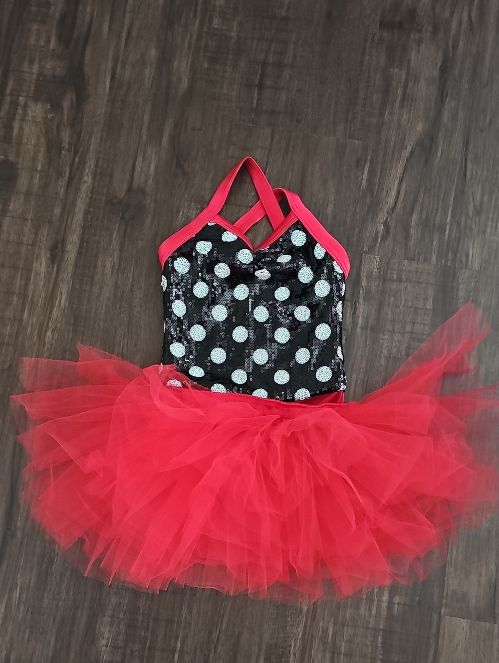 balera Black Sequin Polka Bodice with Red Tutu Dance Costume